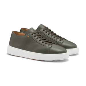 Sneakers da uomo in pelle martellata verde
