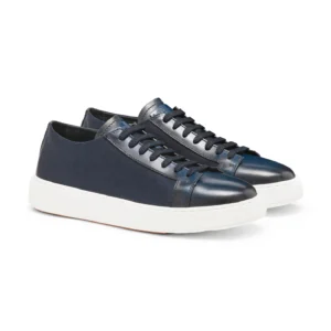 Sneakers da uomo in pelle e nylon blu
