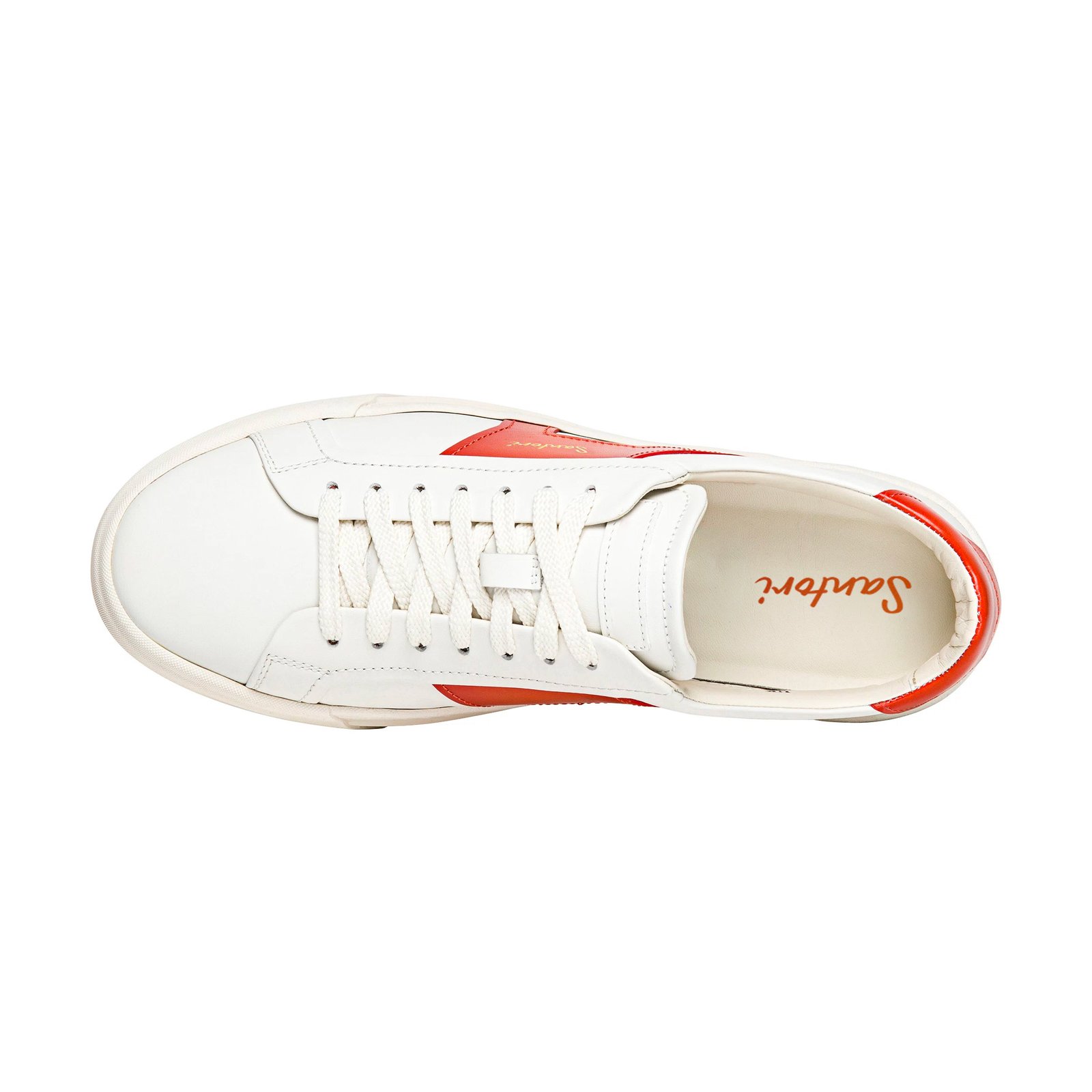 Sneakers da uomo in pelle bianca e arancione con doppia fibbia - immagine 4