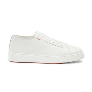 Sneakers da uomo in pelle bianca martellata