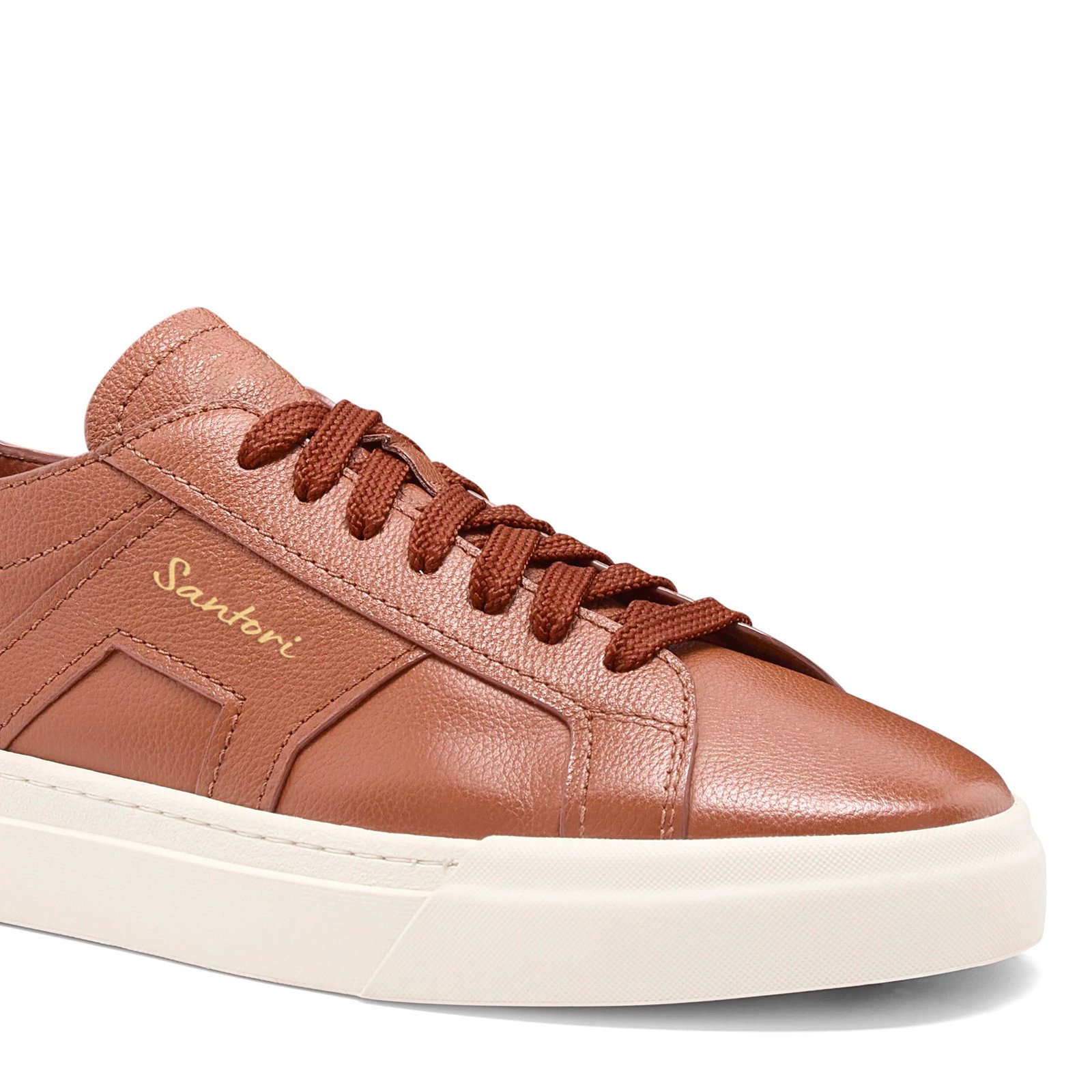 Sneaker da uomo in pelle martellata marrone chiaro con doppia fibbia