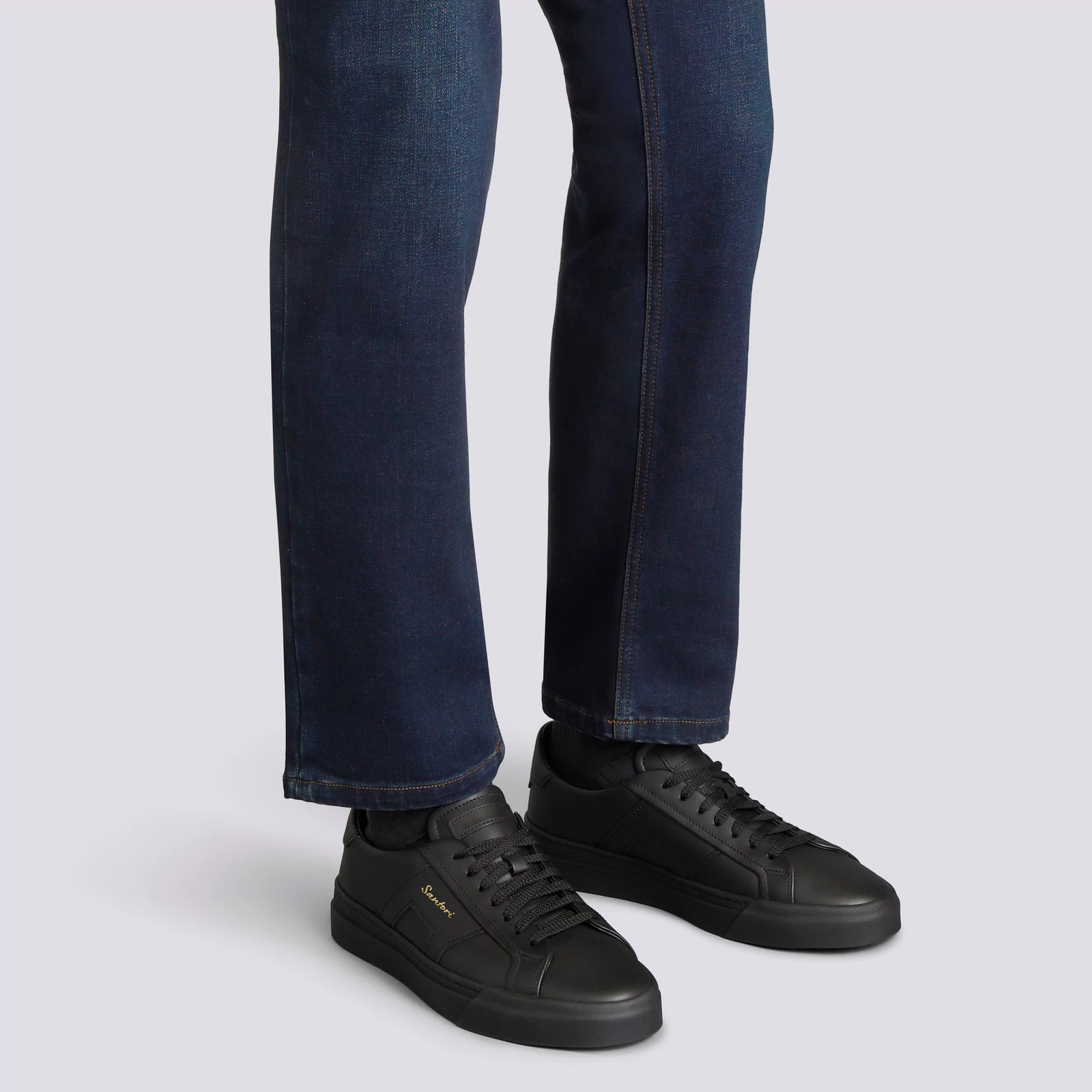 Sneakers da uomo in pelle nera con doppia fibbia - immagine 3