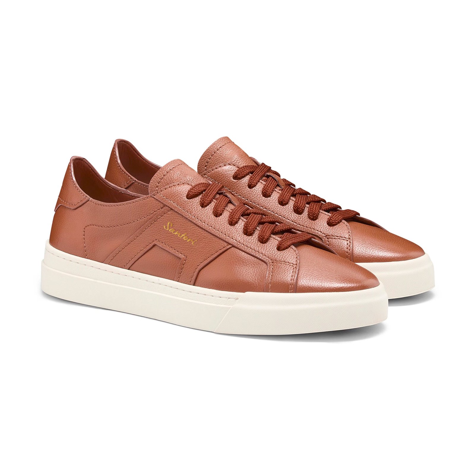 Sneaker da uomo in pelle martellata marrone chiaro con doppia fibbia - immagine 6