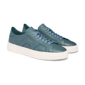 Sneaker da uomo in pelle martellata blu cielo con doppia fibbia