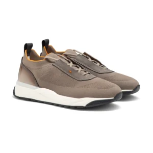 Sneakers da uomo in tessuto elasticizzato beige e pelle
